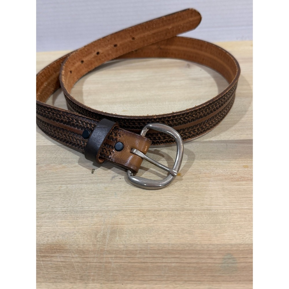 New 36" Brushy Creek Full Grain Tooled Leather Belt Brown - Made in USA